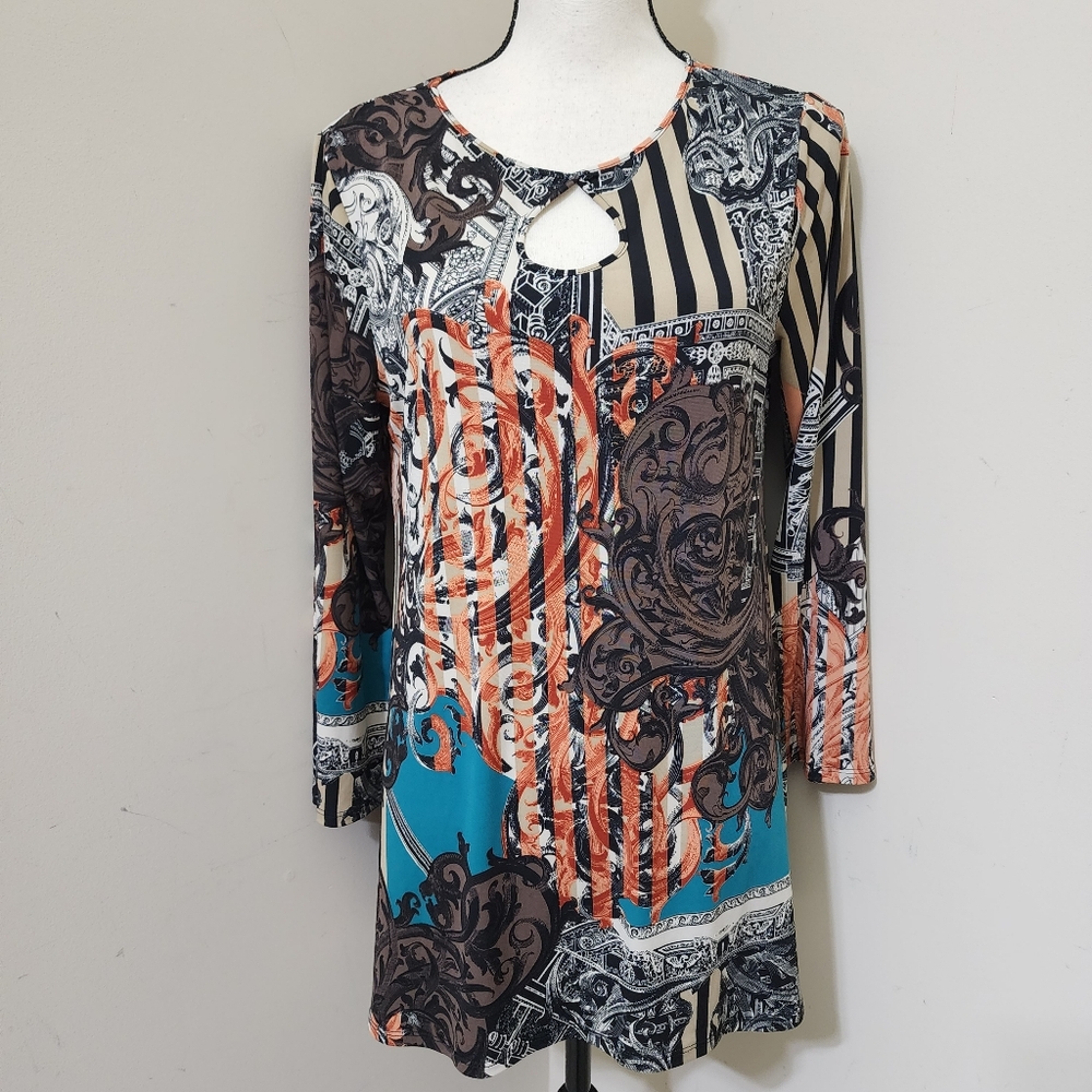 ATTITUDES by RENEE size Small Multicolor Brocade Striped Geometric Tunic